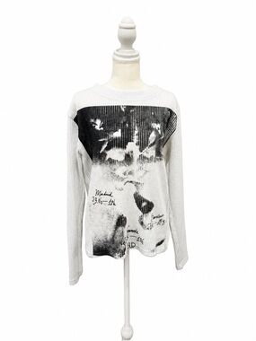 Clever Garden Abstract Ribbed Knit Sweater One Size Black White Artsy Top